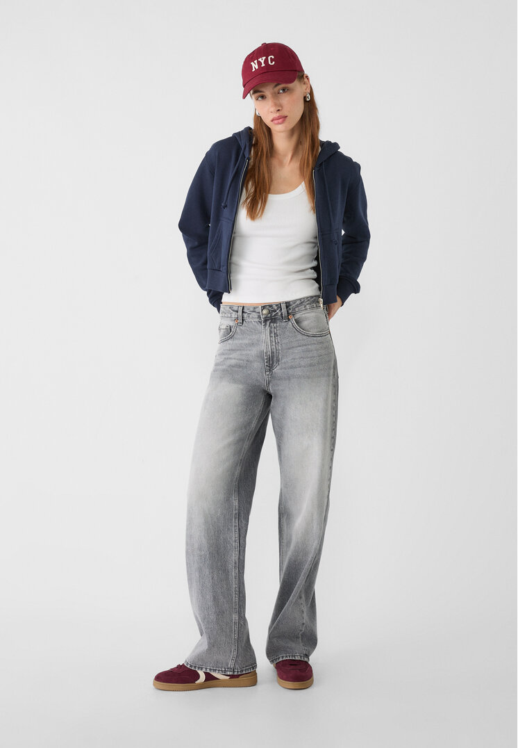 Stradivarius Cropped sweatshirt with zip  Navy blue S