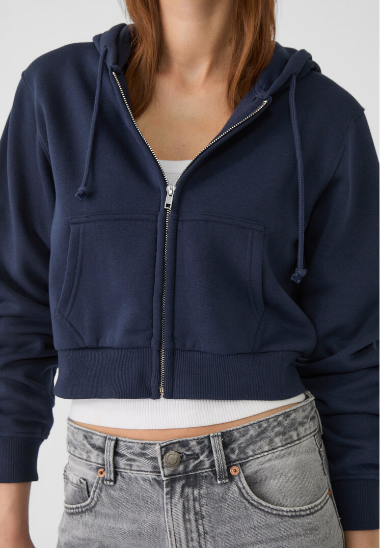 Stradivarius Cropped sweatshirt with zip  Navy blue S