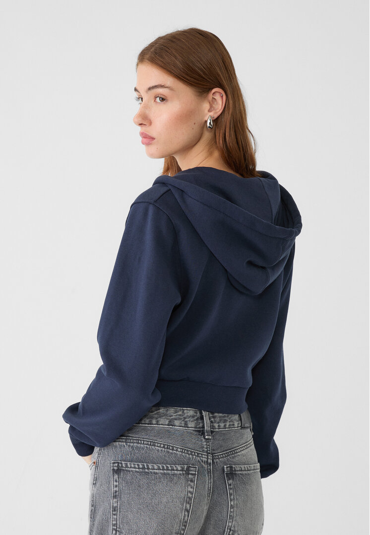 Stradivarius Cropped sweatshirt with zip  Navy blue S