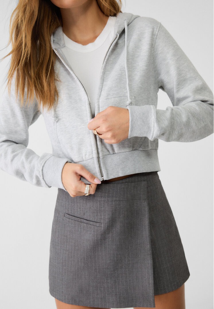 Stradivarius Cropped sweatshirt with zip  Grey melange M