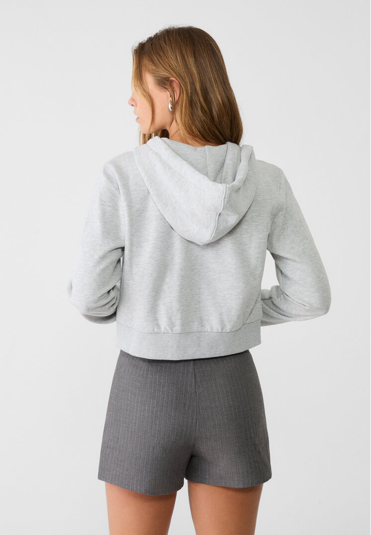 Stradivarius Cropped sweatshirt with zip  Grey melange M