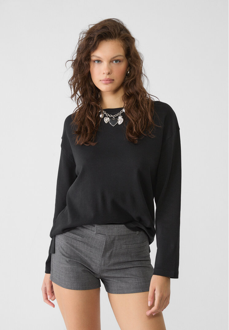 Stradivarius Tricou Oversize Negru L