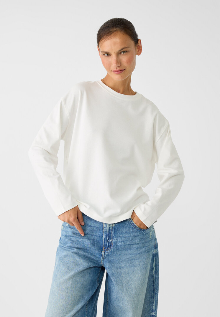 Stradivarius Tricou Oversize Ecru L