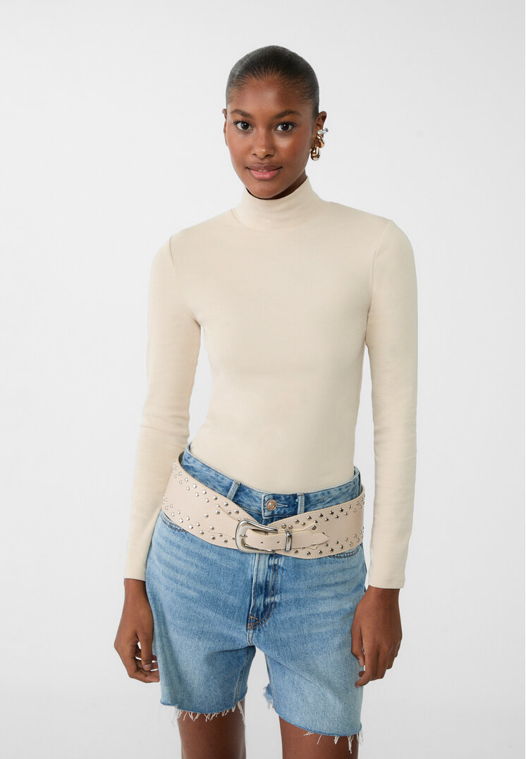 Stradivarius Tricou Cu Guler Înalt Piatră S