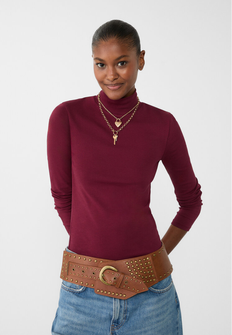 Stradivarius Tricou Cu Guler Înalt Mov L