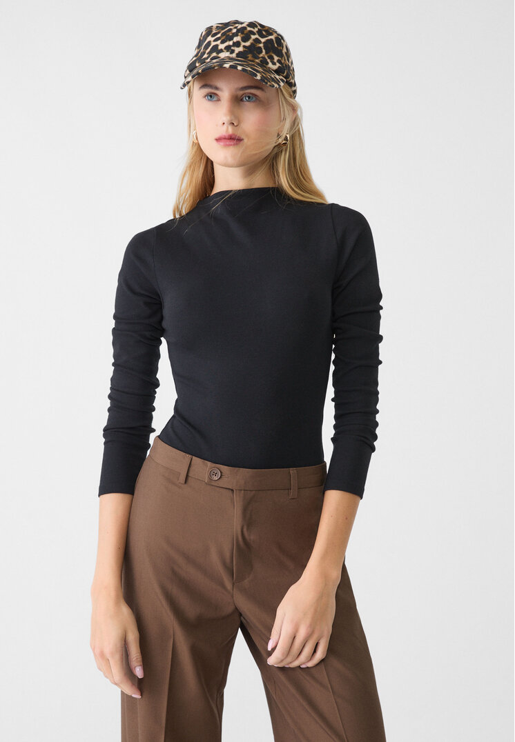 Stradivarius Body Cu Mânecă Lungă Și Guler Semi-Înalt Negru Xs