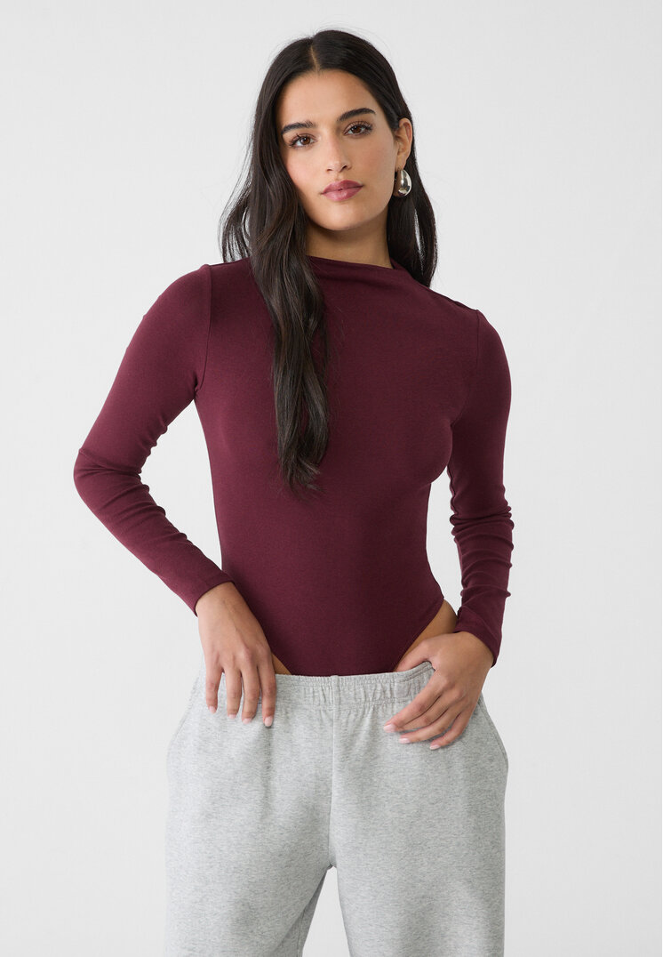 Stradivarius Body Cu Mânecă Lungă Și Guler Semi-Înalt Mov M