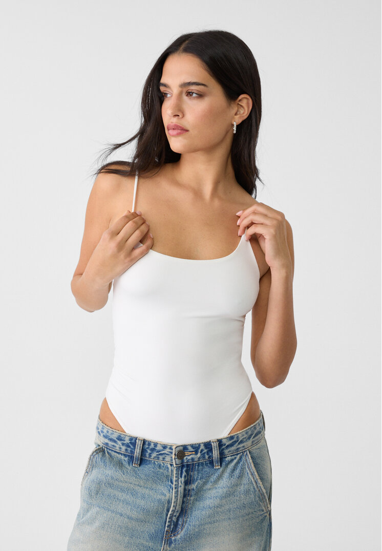 Stradivarius Body Cu Bretele Subțiri Ecru S