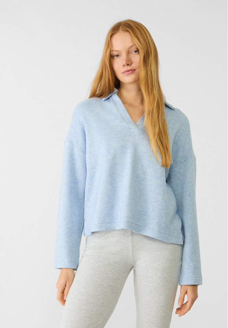 Stradivarius Tricou Polo Din Tricot Azuriu L