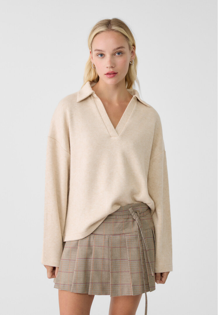 Stradivarius Tricou Polo Din Tricot Piatră L
