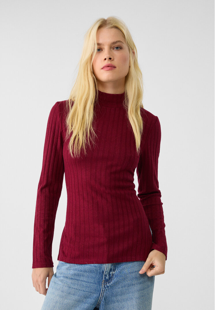 Stradivarius Tricou Din Tricot Cu Guler Înalt Grena Xs