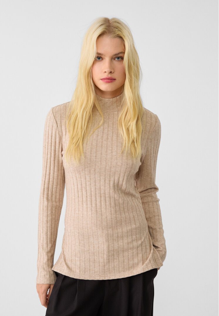 Stradivarius Tricou Din Tricot Cu Guler Înalt Piatră Xs