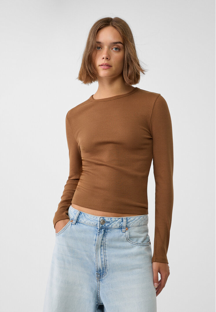 Stradivarius Tricou Reiat Cu Mânecă Lungă Ocru Închis S