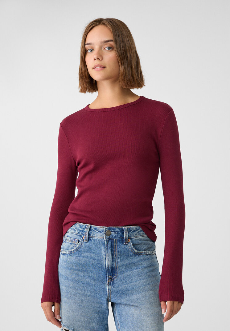 Stradivarius Tricou Reiat Cu Mânecă Lungă Mov L