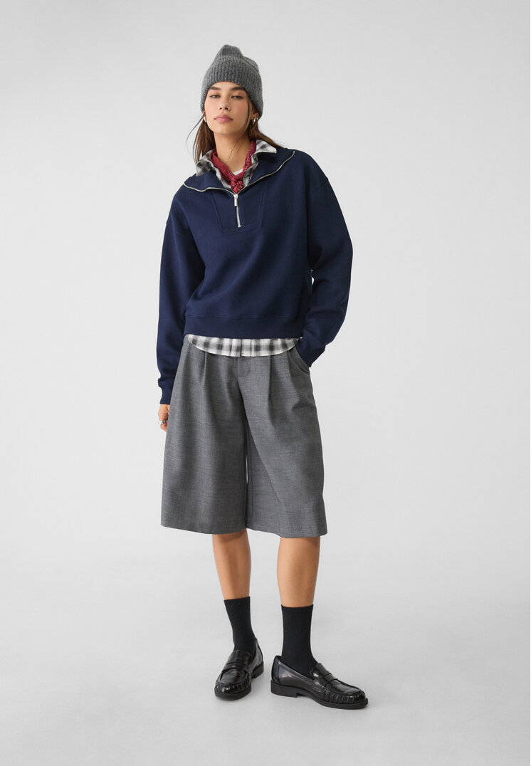 Stradivarius High-neck zip-up sweatshirt  Navy blue S