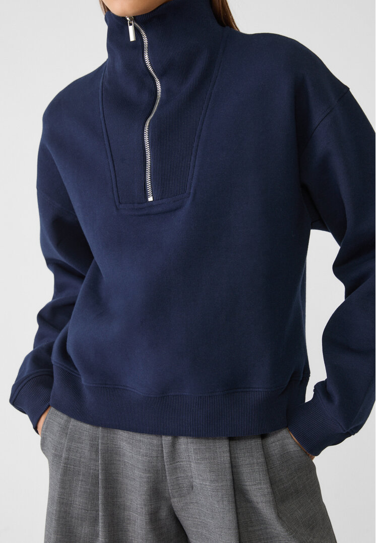 Stradivarius High-neck zip-up sweatshirt  Navy blue S