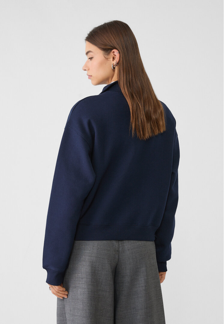 Stradivarius High-neck zip-up sweatshirt  Navy blue S