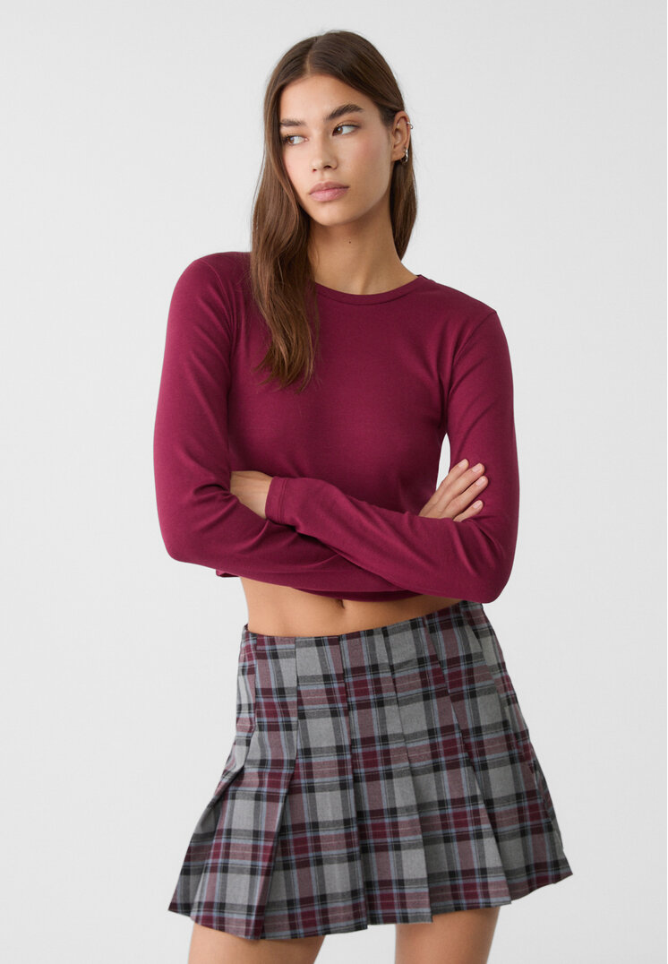 Stradivarius Tricou Cropped Din Bumbac Cu Mânecă Lungă Mov Xl