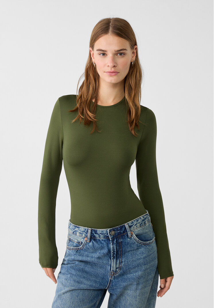 Stradivarius Body Din Poliamidă Cu Mânecă Lungă Xs