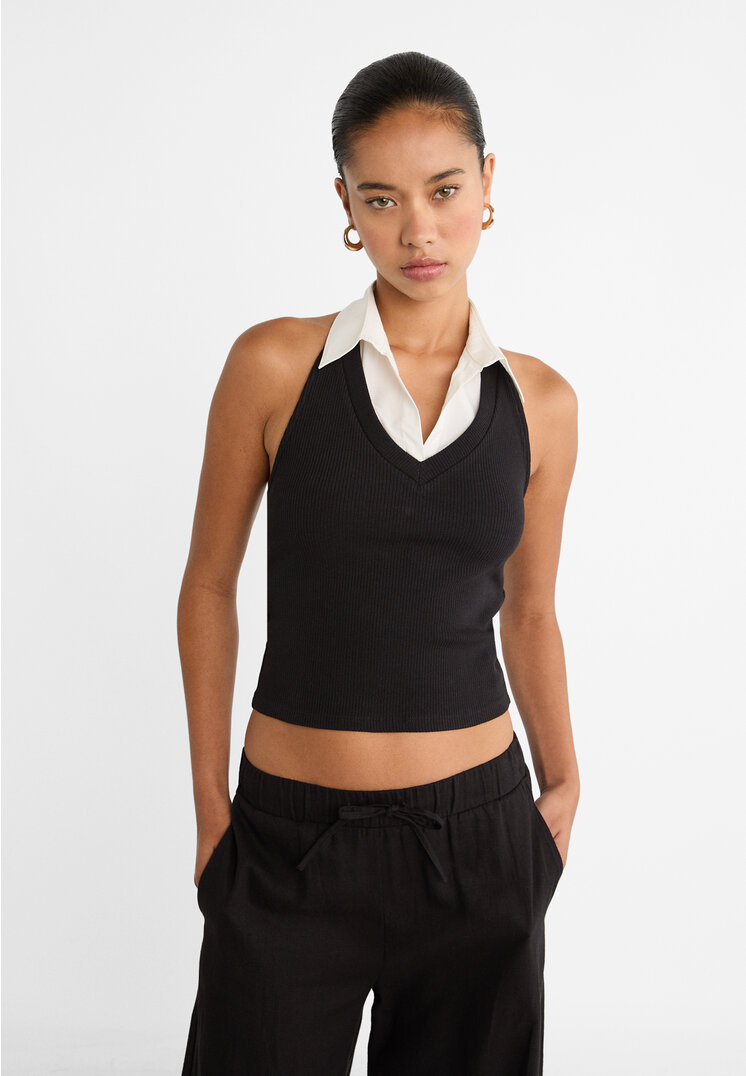 

Stradivarius Kontrastowy top z dekoltem halter Czarny S
