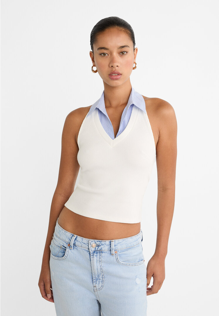

Stradivarius T-Shirt Neckholder kombiniert Weiß XS
