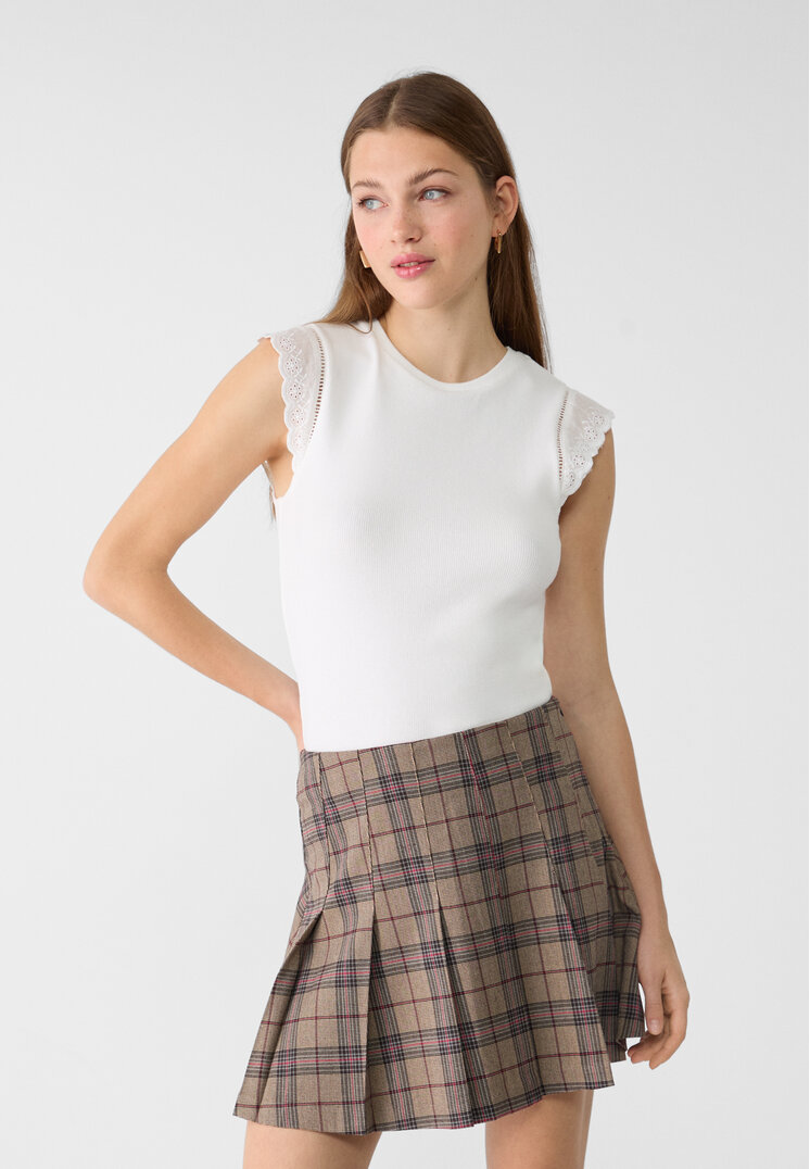Stradivarius Tricou Cu Broderii Ecru M