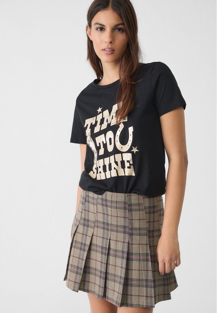 Stradivarius Tricou Cowboy Cu Foiță Negru S