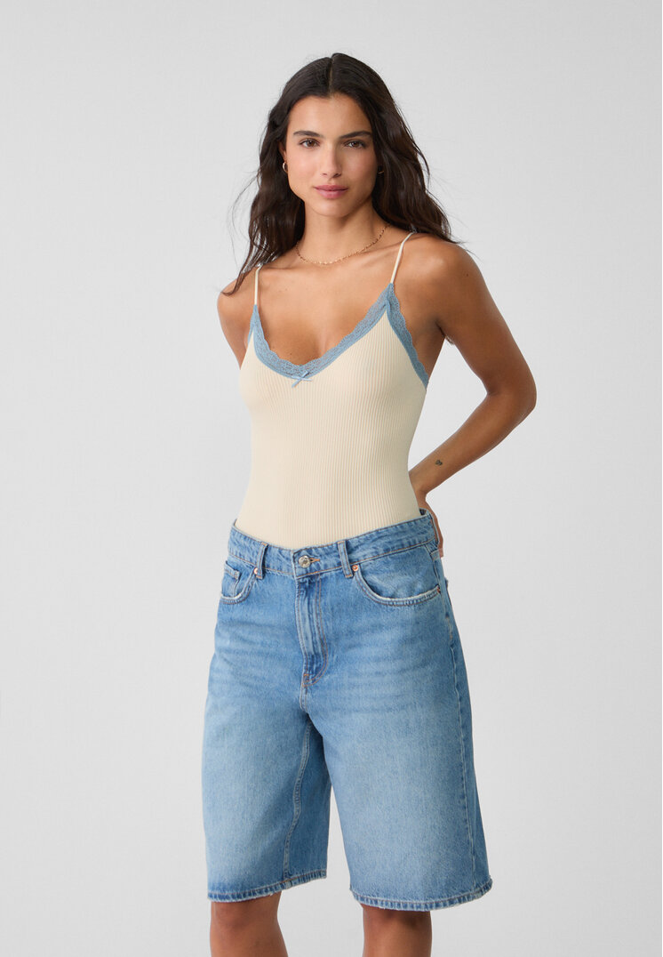 Stradivarius Body Fără Cusături Cu Dantelă Piatră Xs
