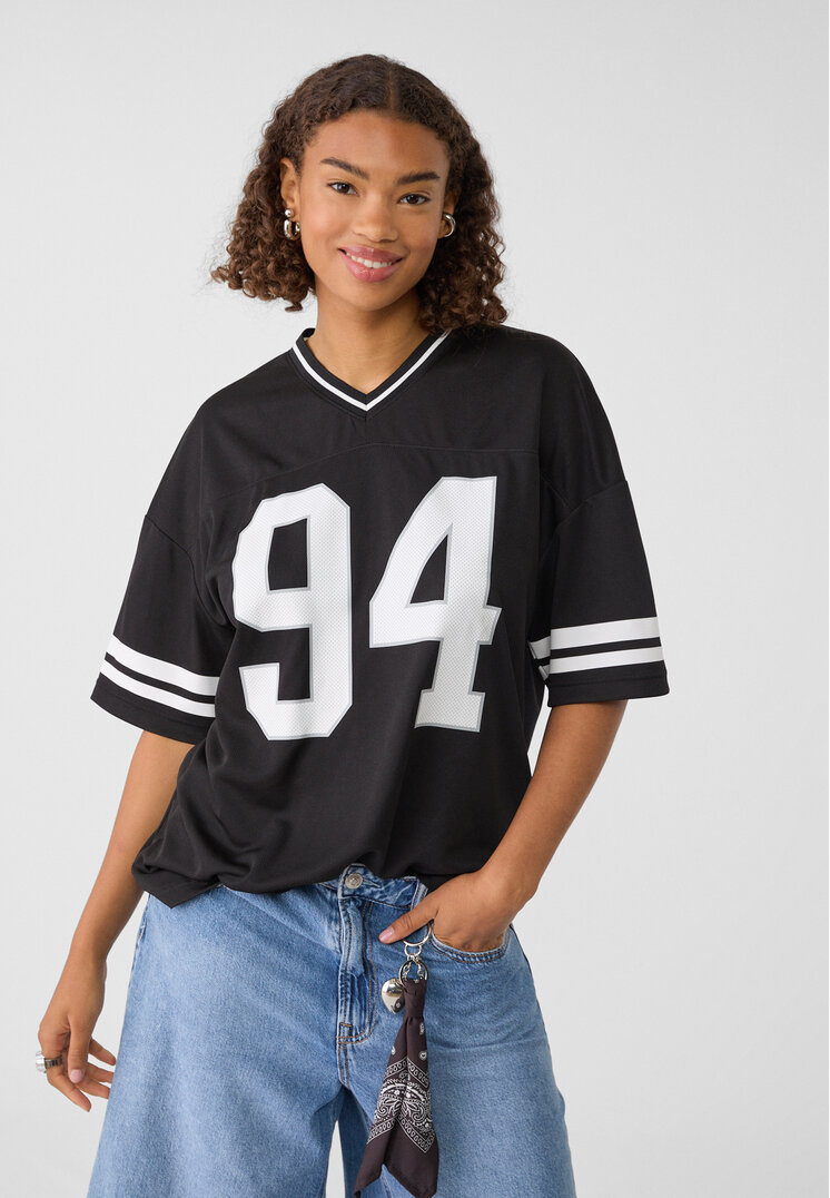 Stradivarius Tricou Oversize Cu Număr Negru S