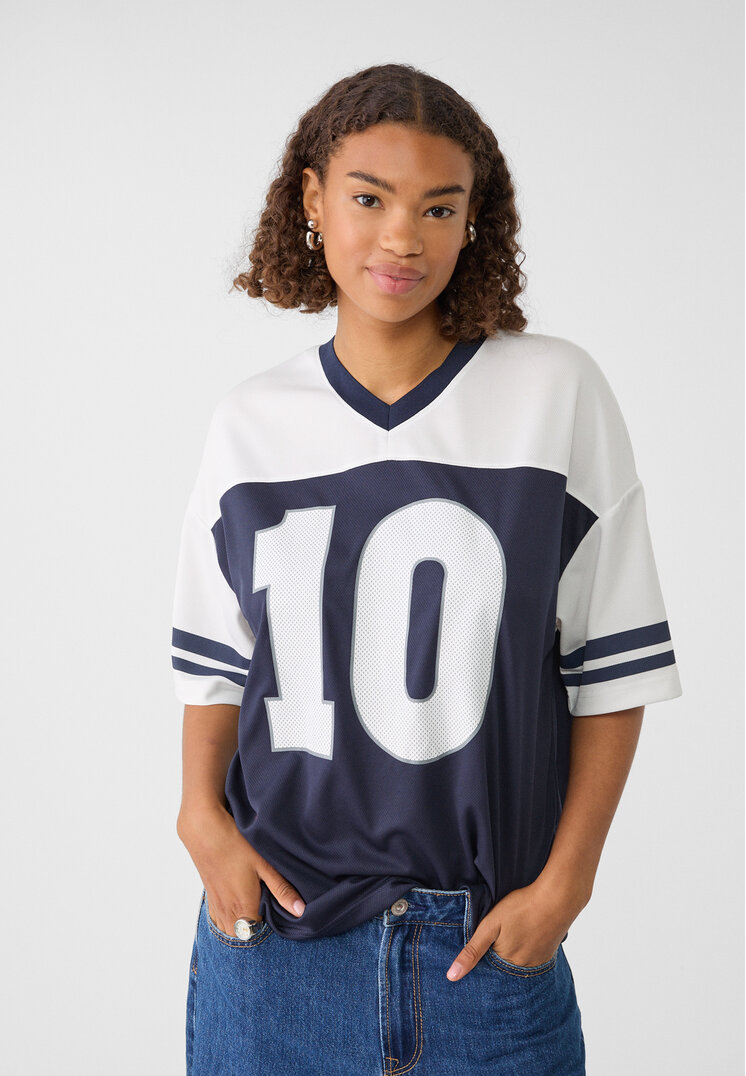 Stradivarius Tricou Oversize Cu Număr Albastru Închis M