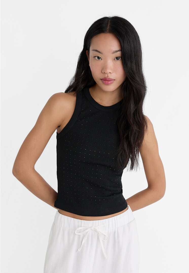 Stradivarius Tricou Racer Cu Accente Strălucitoare Negru L