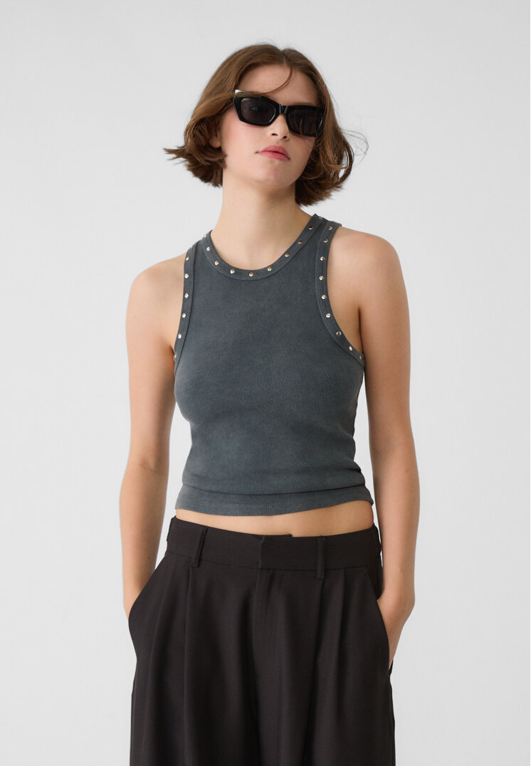 Stradivarius Tricou Racer Cu Ținte Gri Închis M
