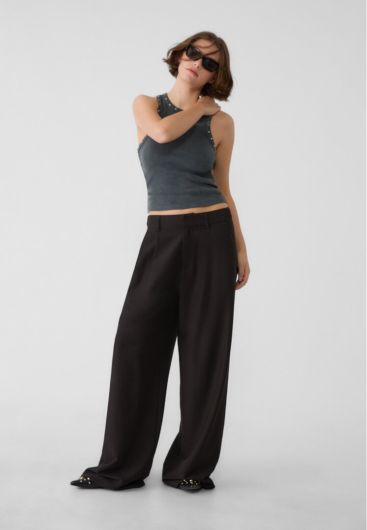 Stradivarius Studded racerback shirt Dark grey XS