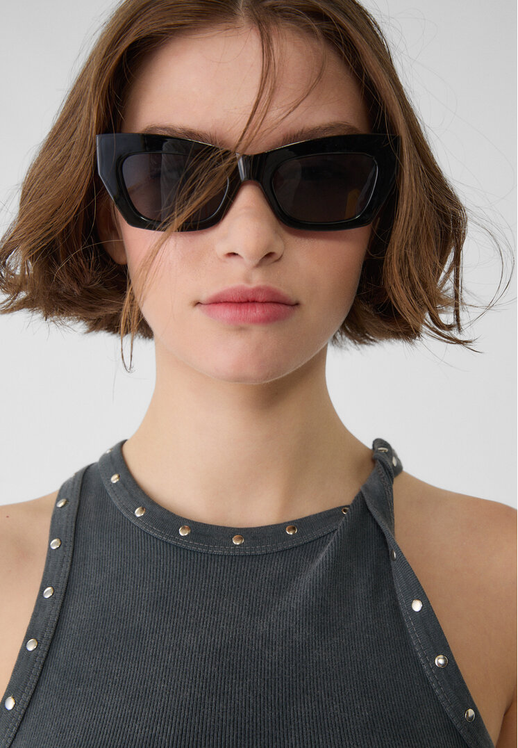 Stradivarius Studded racerback shirt Dark grey XS