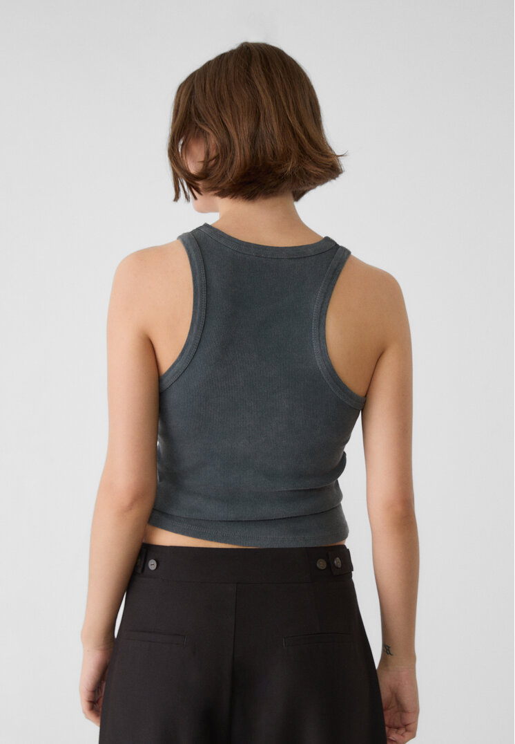 Stradivarius Studded racerback shirt Dark grey XS