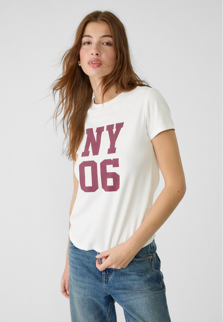 Stradivarius Tricou Pozițional Număr Ecru M