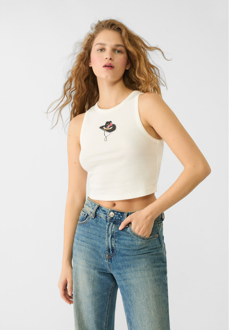 Stradivarius Tricou Racer Pălărie Cowboy Ecru Xl