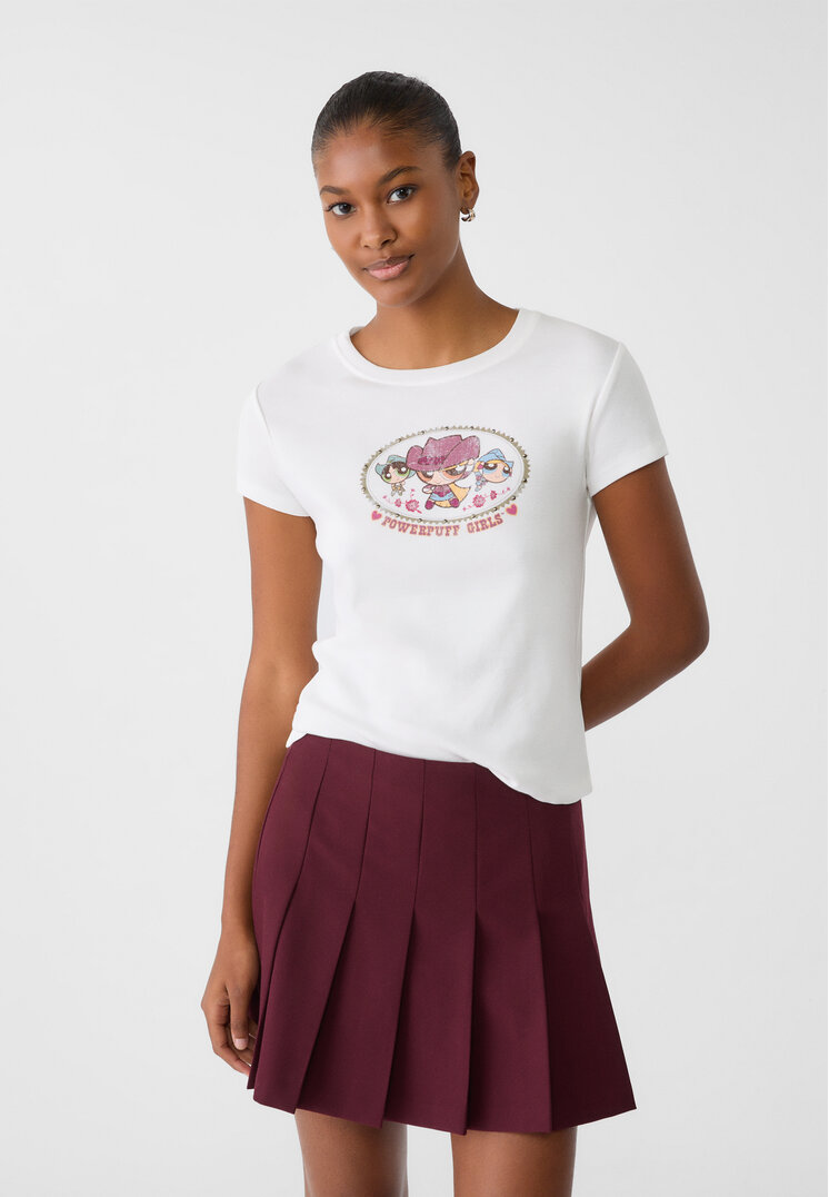 Stradivarius Tricou Cu Imprimeu Fetițele Powerpuff Ecru Xs