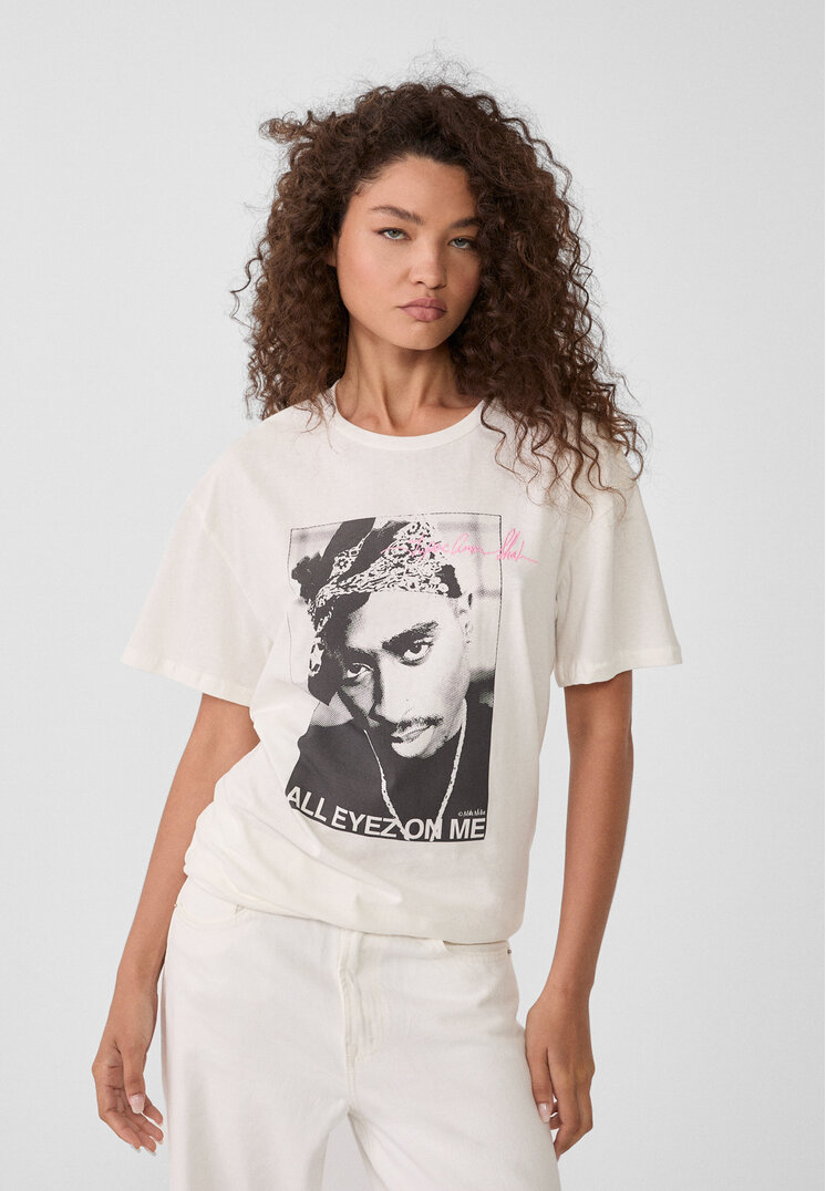

Stradivarius Koszulka oversize z Tupakiem Biały L