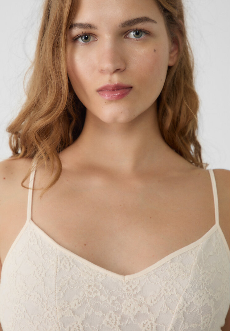 Stradivarius Strappy lace top  Vanilla XL