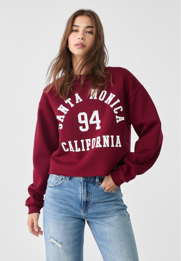 Stradivarius Hanorac Scurt Cu Imprimeu Grena Xs