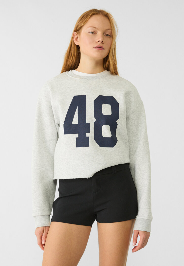 Stradivarius Hanorac Scurt Cu Imprimeu Gris Amestec Xs