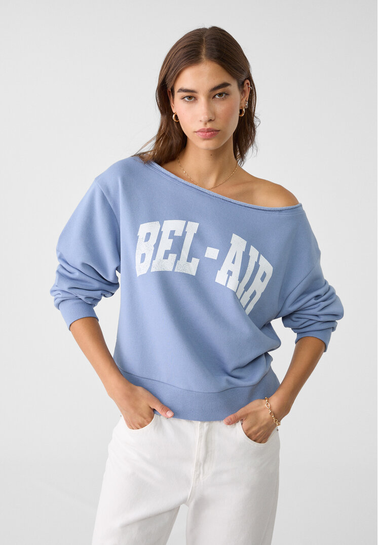 Stradivarius Cropped-Sweatshirt mit Print Indigo XL