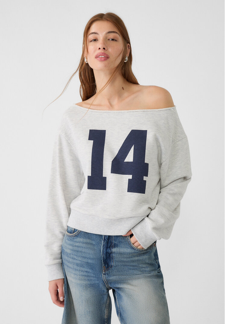Stradivarius Hanorac Scurt Cu Imprimeu Gris Amestec M