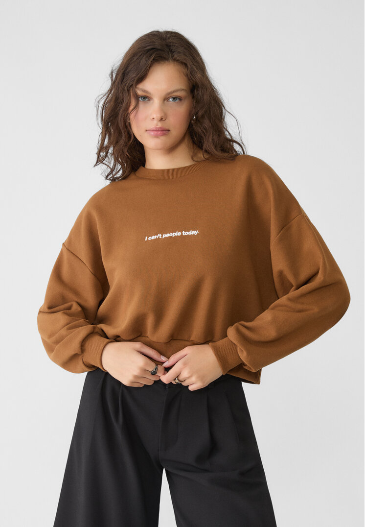 Stradivarius Bluză Sport Cropped Cu Imprimeu Ocru Închis Xs