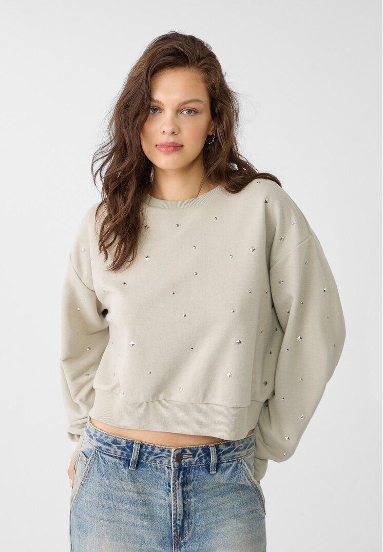 Stradivarius Bluza z ćwiekami Khaki M