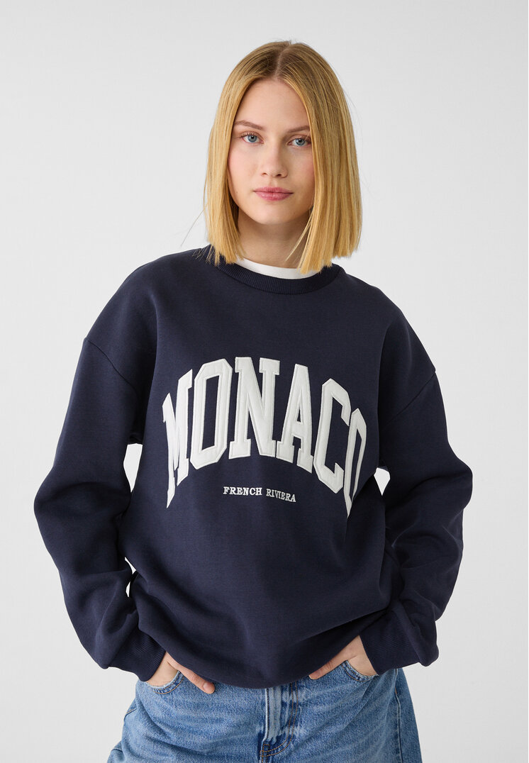 Stradivarius Hanorac Oversize Cu Broderie Bleumarin L