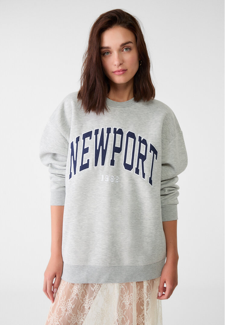 Stradivarius Hanorac Oversize Cu Broderie Gris Amestec Xs