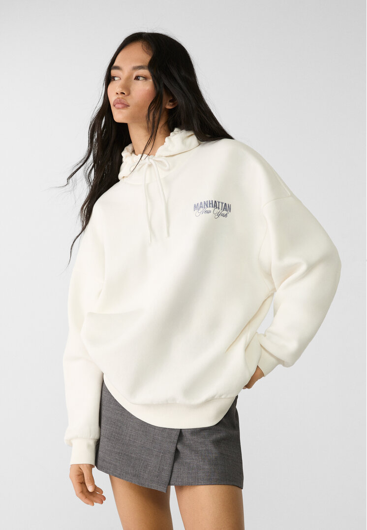 Stradivarius Hanorac Glugă Oversize Ecru L