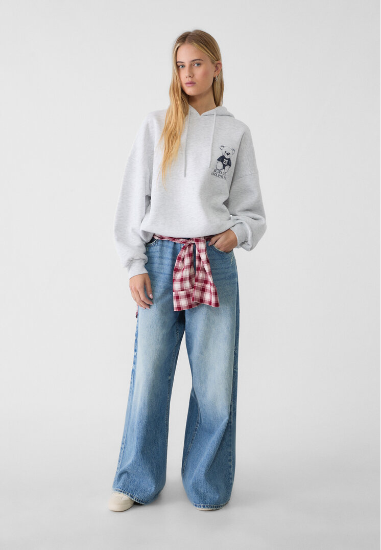 Stradivarius Hanorac Glugă Oversize Gris Amestec S